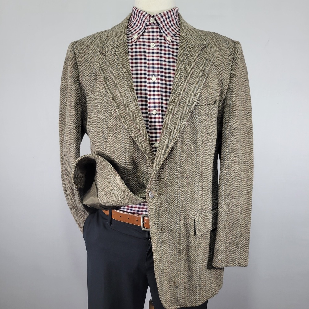 VTG Levi's Men's Tweed Sport Coat Blazer Two Button Herringbone Brown Wool 44L